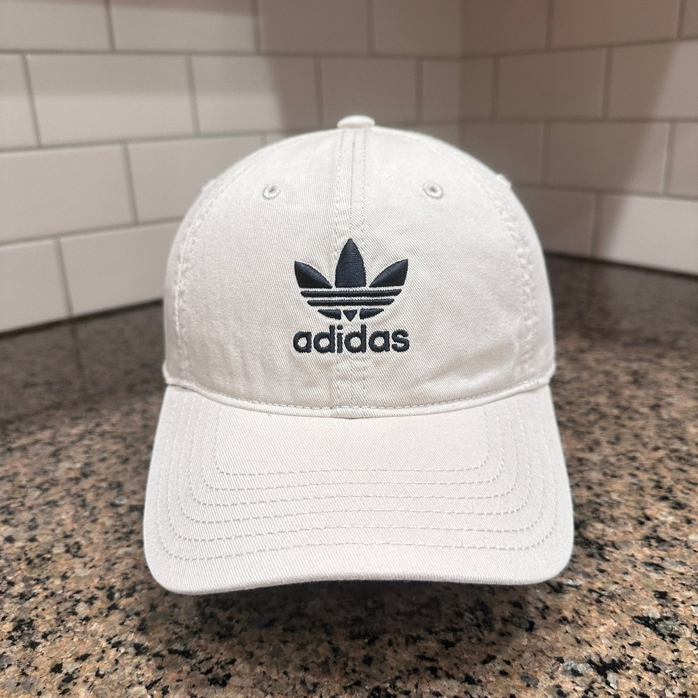Adidas Dad Hat Baseball Cap Strap Back Adjustable Beige Stone Black Trefoil